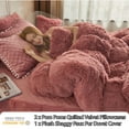 thumbnail image 3 of LIFEREVO 3 Pieces Luxury Plush Shaggy Faux Fur Duvet Cover Set Furry Bedding Set(1 Fluffy Fuzzy Comforter Cover + 2 Pompoms Fringe Quilted Pillow Shams), Zipper Closure, Queen Size, Old Pink, 3 of 7