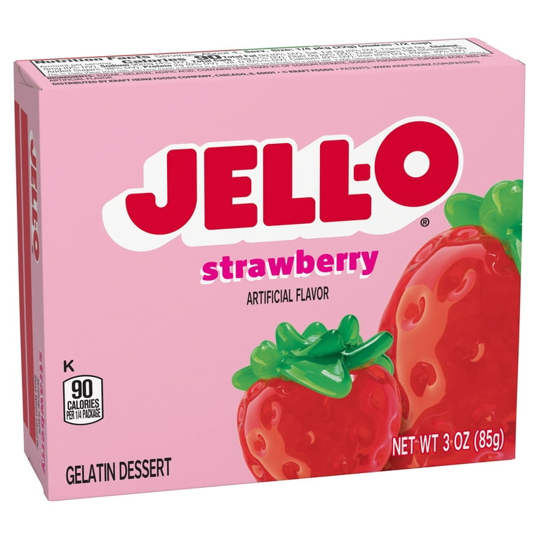 Jell-O Strawberry Artificially Flavored Gelatin Dessert Mix, 3 oz Box
