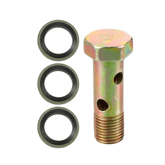 1 Set Car Double Banjo Bolt M10x1.0 Length 38mm Metric Thread Turbo Brake Line Fitting Adapter W/ Washer