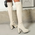 thumbnail image 6 of hopeusnice Women's Over The Knee Boots Lace Up Chunky Heel Boots High Heels Faux Leather Knee High Boots Block Heel Boots Winter Boots Beige 41, 6 of 6
