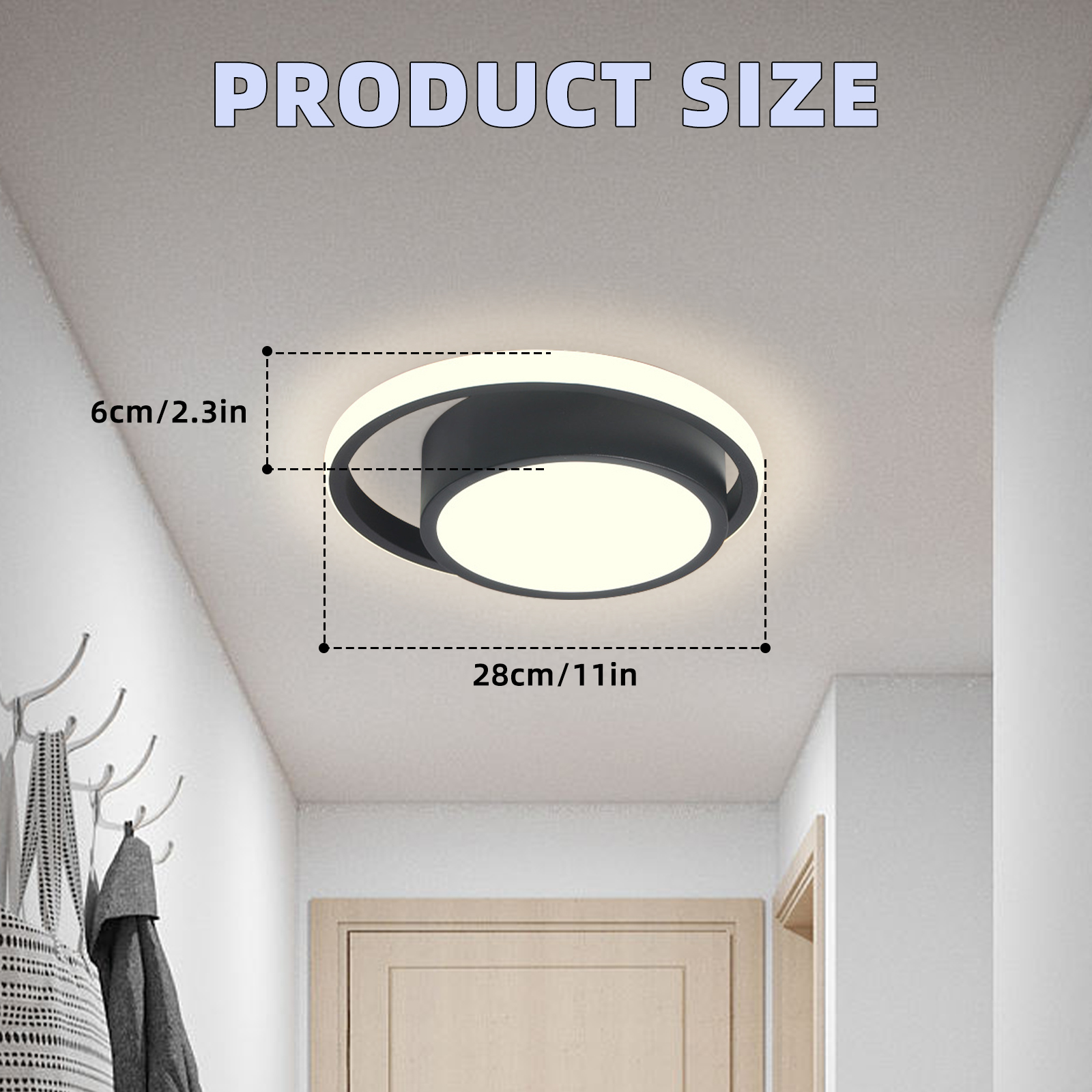 Modern Led Ceiling Light Round Ceiling Lamp Including Bulbs Warm Light 3000K Fixtures For Bedroom Kitchen Study Stair Hallway Small Aisle Lamp Corridor Light (Black)