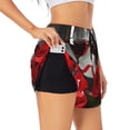 thumbnail image 1 of Balery Red Wine Rose Pantalones cortos deportivos para mujer con forro y dos bolsillos, elásticos, para entrenamiento, gimnasio, yoga-Large, 1 of 7