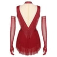 thumbnail image 2 of Zaldita Women Latin Dance Leotard with 1 Pair Gloves Tango Salsa ChaCha Ballroom Dancewear Burgundy S, 2 of 7