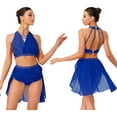 thumbnail image 5 of inlzdz Womens 2-Piece Dance Outfits Shiny Sequin Halter Top Built-in Briefs Skirt for Dance Shows Royal Blue M, 5 of 6