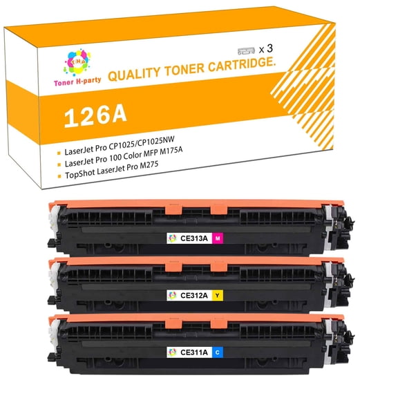Toner H-Party 3-Pack Compatible 126A Toner Cartridger for HP 126A CE311A CE313A CE312A LaserJet Pro CP1025 CP1025NW, TopShot LaserJet Pro M275, LaserJet Pro 100 Color MFP M175A M175NW