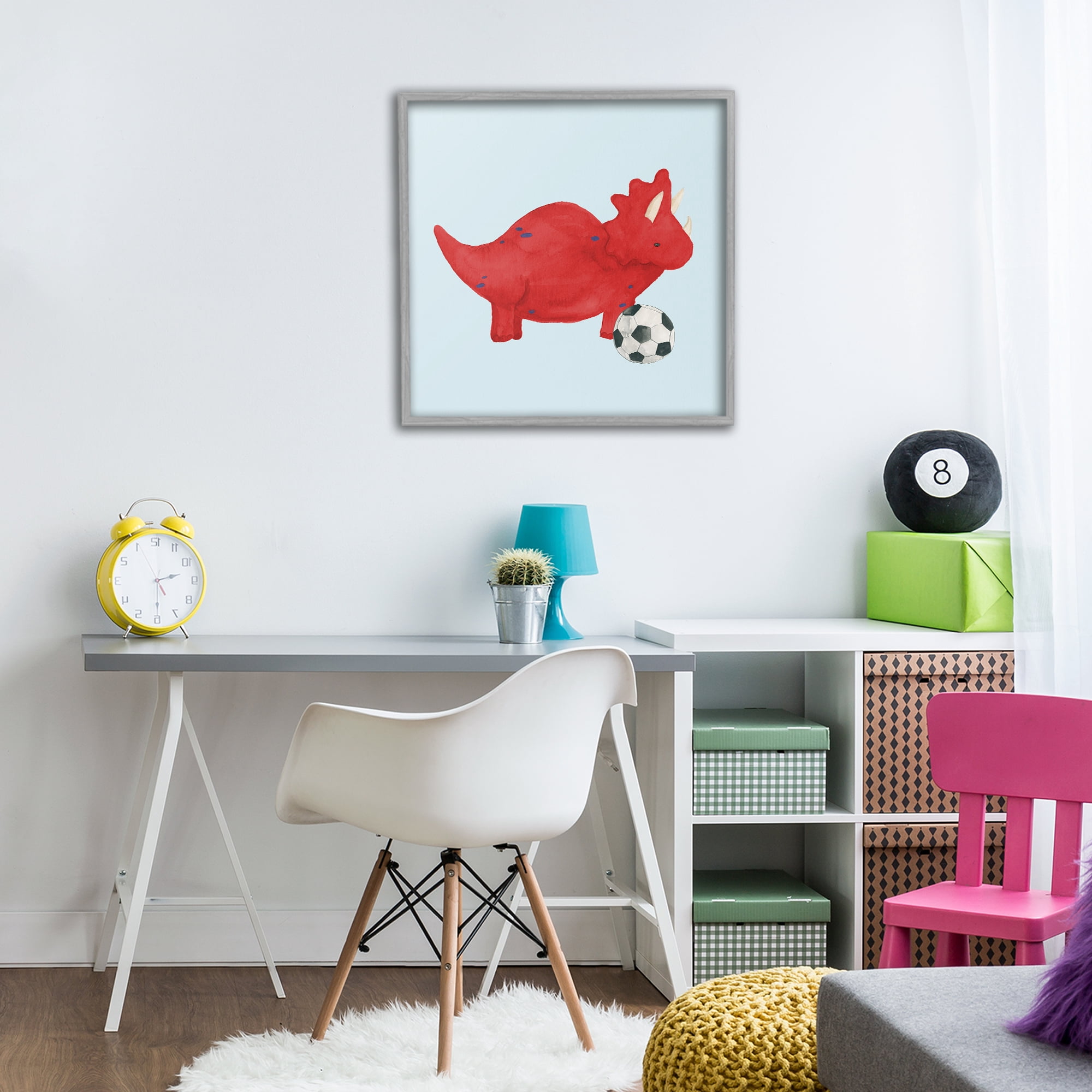 Stupell Industries Baby Dino with Ball Gray Framed Giclee Art, design by Lucille Price