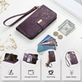 thumbnail image 6 of Allytechgroup Wallet Case for iPhone 16 Pro Max, Stylish Floral Zipper Pocket Multiple Cards Slots Hand Strap Crossbody Lanyard Flip Cover Stand Phone Case for Apple iPhone 16 Pro Max,Purple, 6 of 15