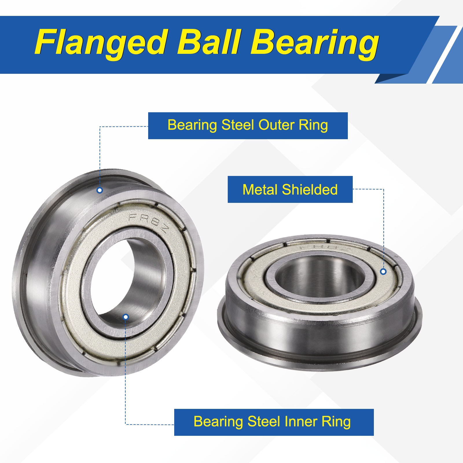 10 Pack FR8ZZ Flanged Ball Bearings, 1/2" x 1-1/8" x 5/16" Double Shielded Chrome Steel Deep Groove Bearing, ABEC5