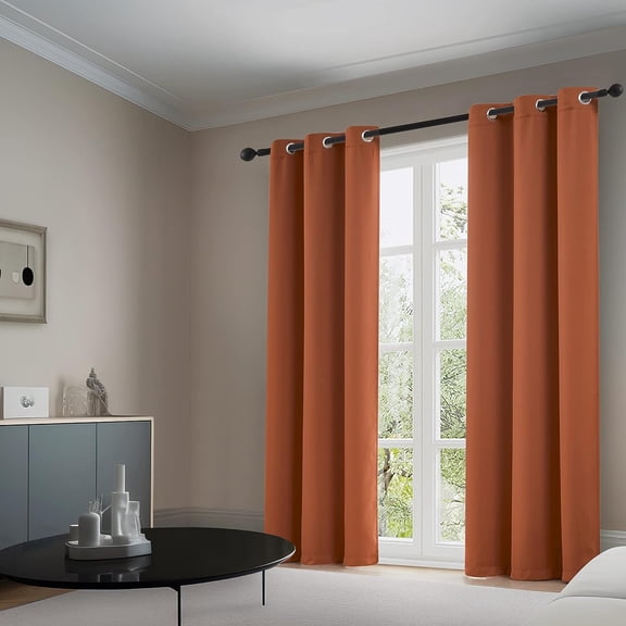 96 Inch Curtains for Living Room Burnt Orange Rust Curtains for Bedroom Thermal Insulated Grommet Window Treatment Panels 52 x 96 Inch Length