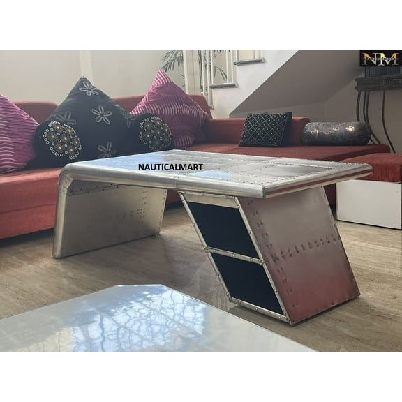 NauticalMart Aviator Furniture Wing Desk Metal Aluminium Aircraft Wing Table Office Desks