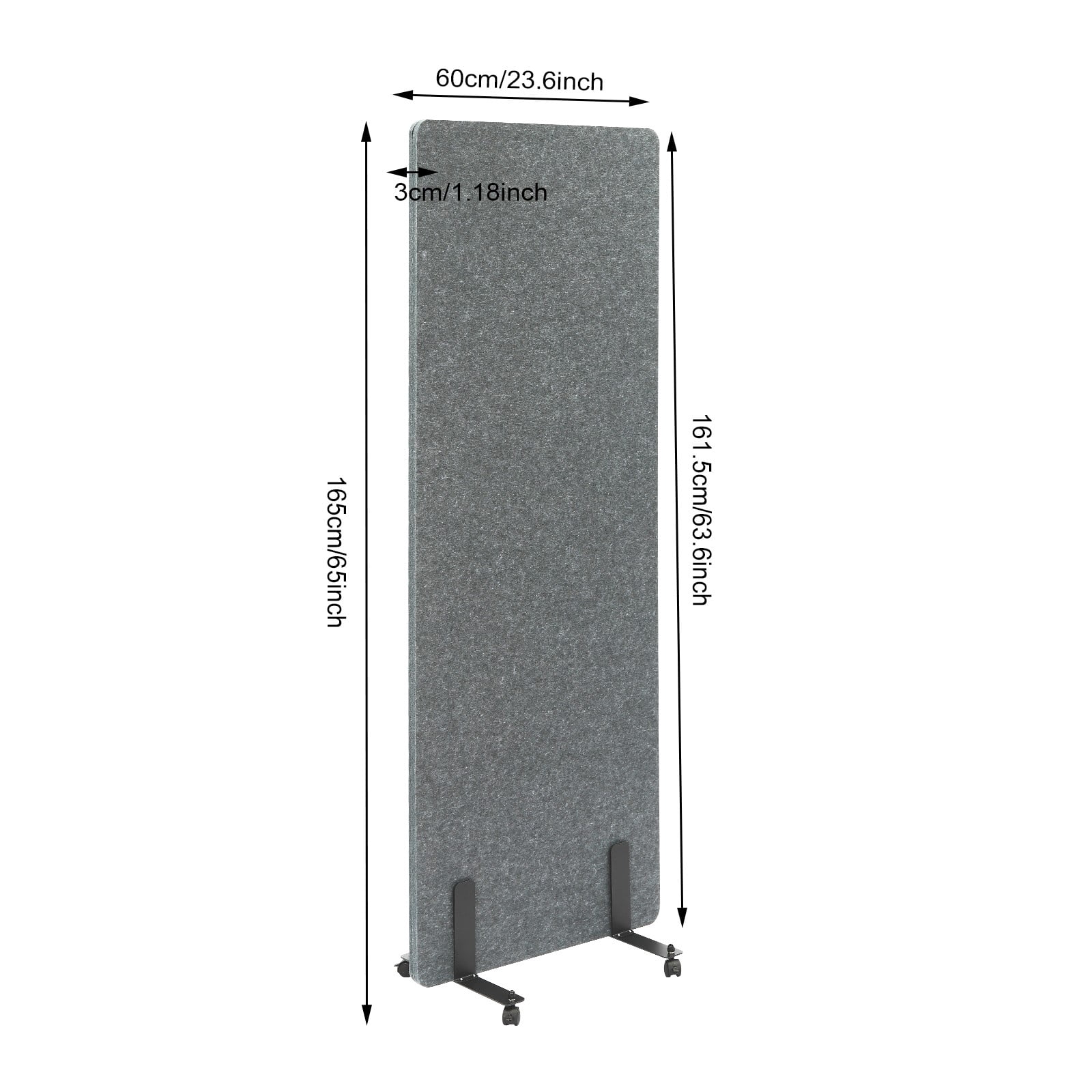 24*66 Modern Light Gray Office Partition Room Divider Privacy Protection Divider Screen w/ wheels