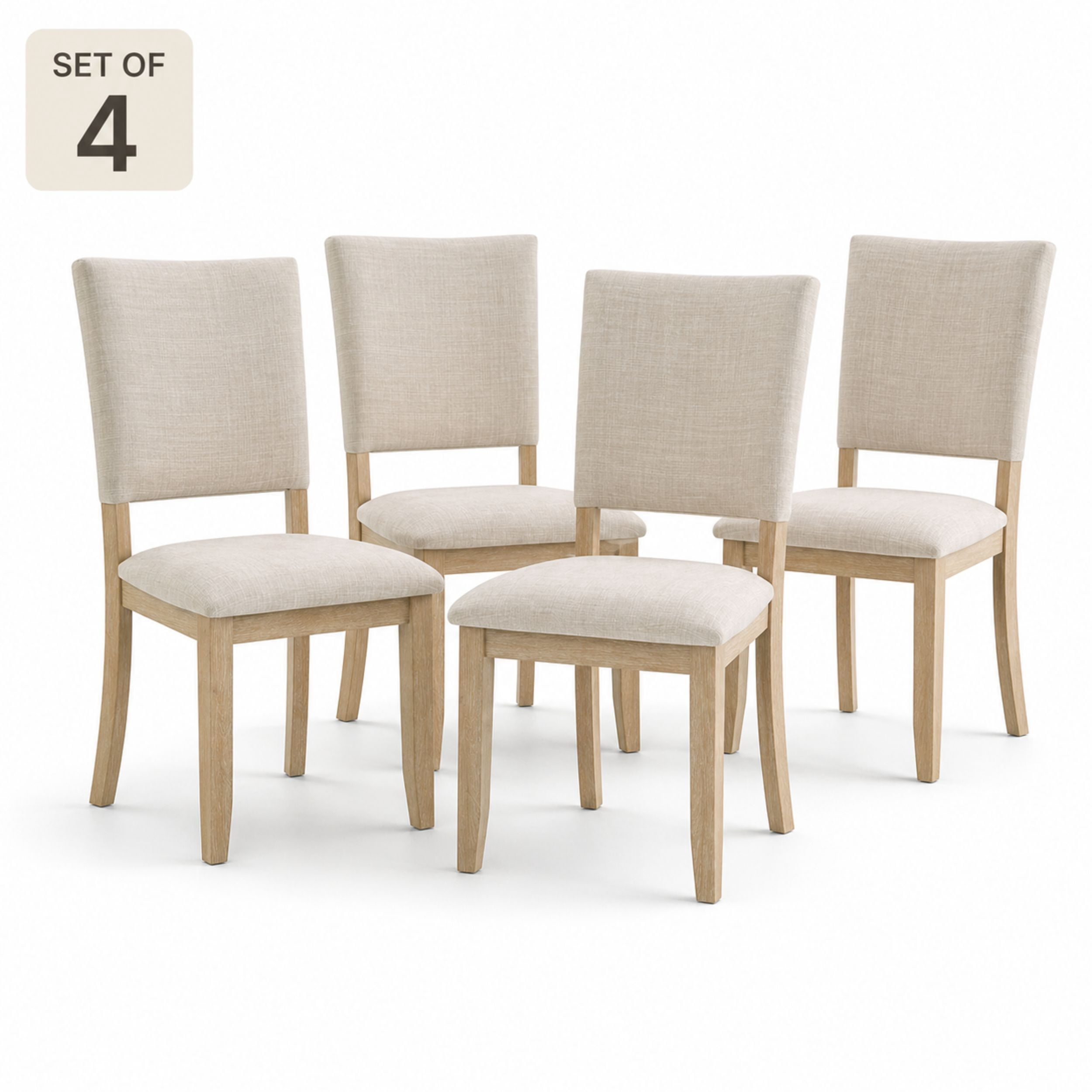GOMYHOME Upholstered Dining Chairs Set of 4, Beige Linen Fabric with Solid Wood Legs