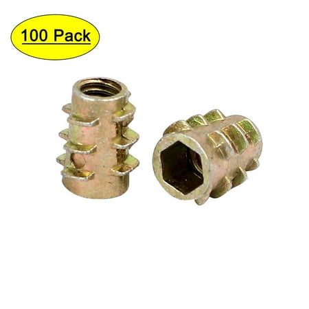 

M4x10mm Hex Socket Threaded Insert Nuts Bronze Tone 100pcs for Wood Furniture