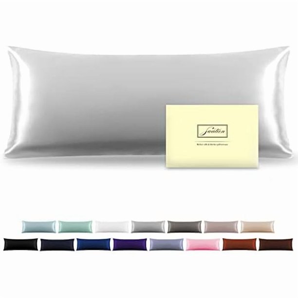 Chenchen Silk Body Pillowcase Mulberry Silk Pillowcase Body Pillow Cases with Zipper Soft Breathable Smooth Cooling 20x54 inches Body Pillow Pillowcase for Sleep (Silver Grey,20"X 54",1Pcs)