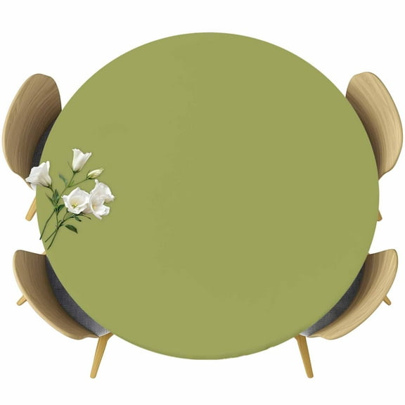 Sage Green Round Fitted Table Cover Olive Solid Color Waterproof Table Cloth with Elastic Edge Wipeable Tablecloth for Picnic Camping Party Fits 36"-44" Diameter