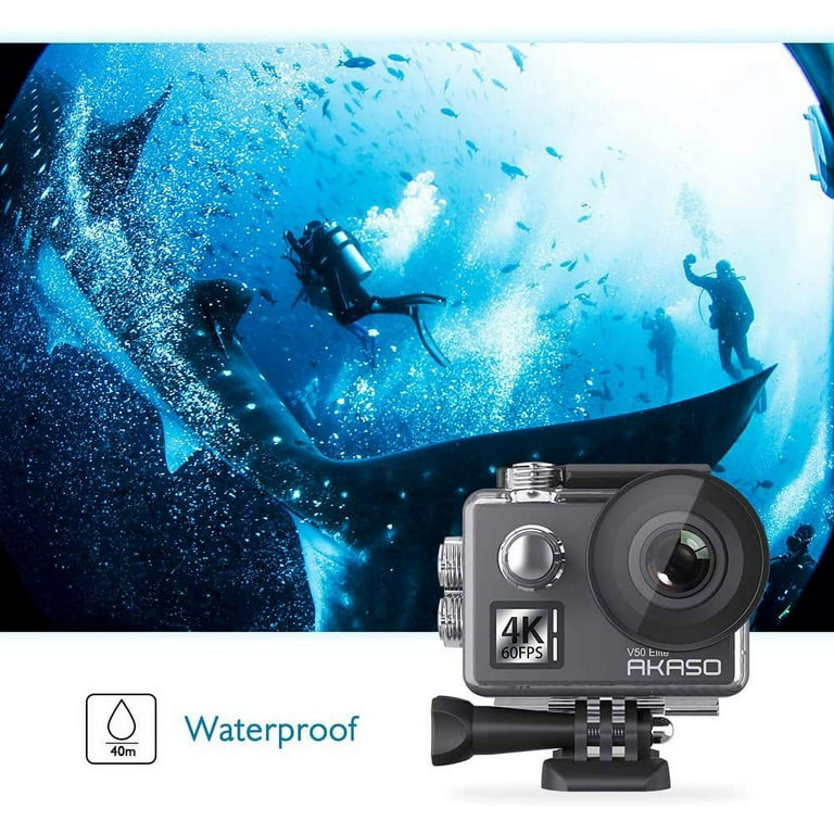 AKASO V50 Elite 4K Action Camera, 60fps 8X Zoom Sports Camera EIS 2.0 131ft  Underwater Camera with Touch Screen and Helmet Accessories