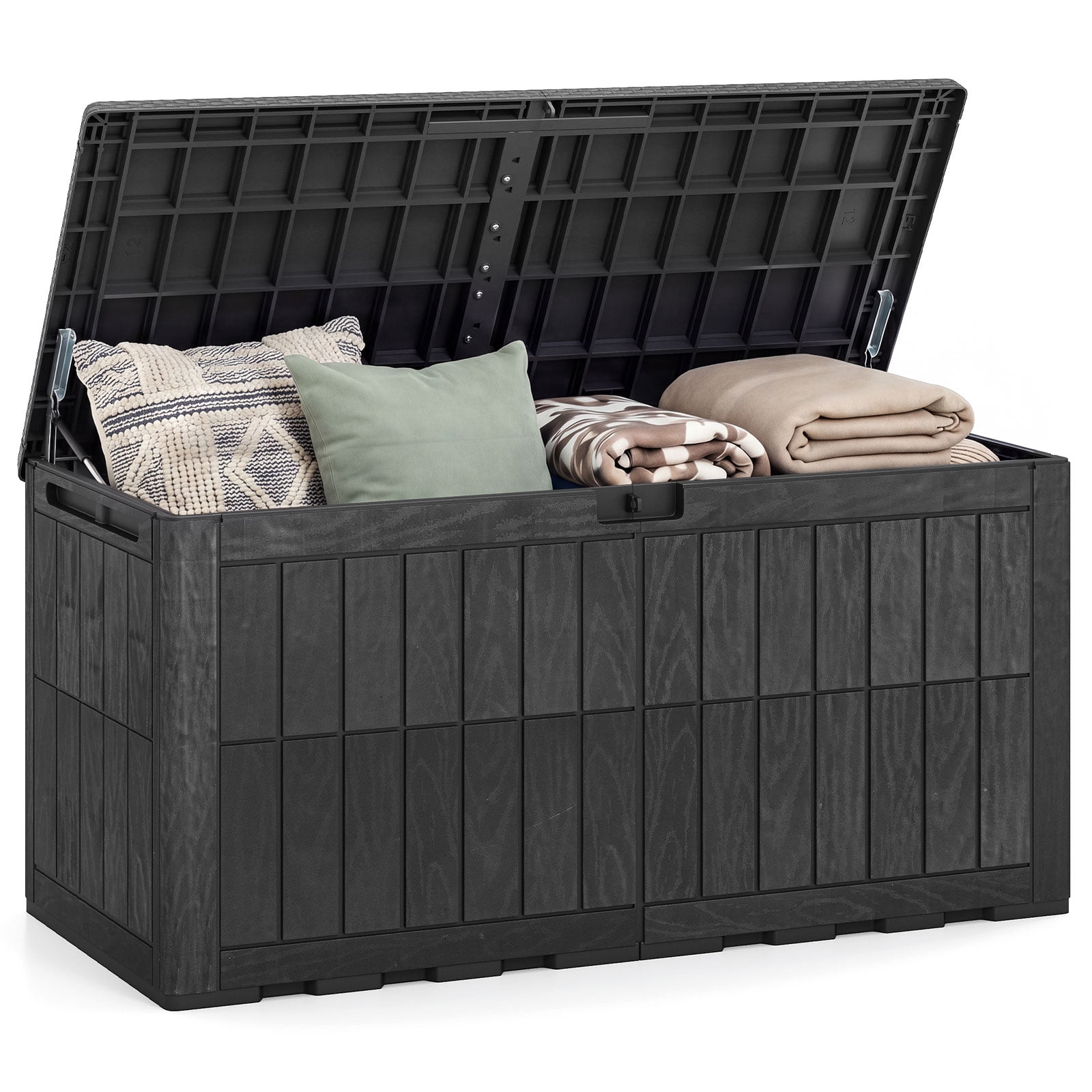 Gymax 120 Gal Outdoor Deck Box All-Weather Lockable Storage Bin w/ Lid & Handles Black Black
