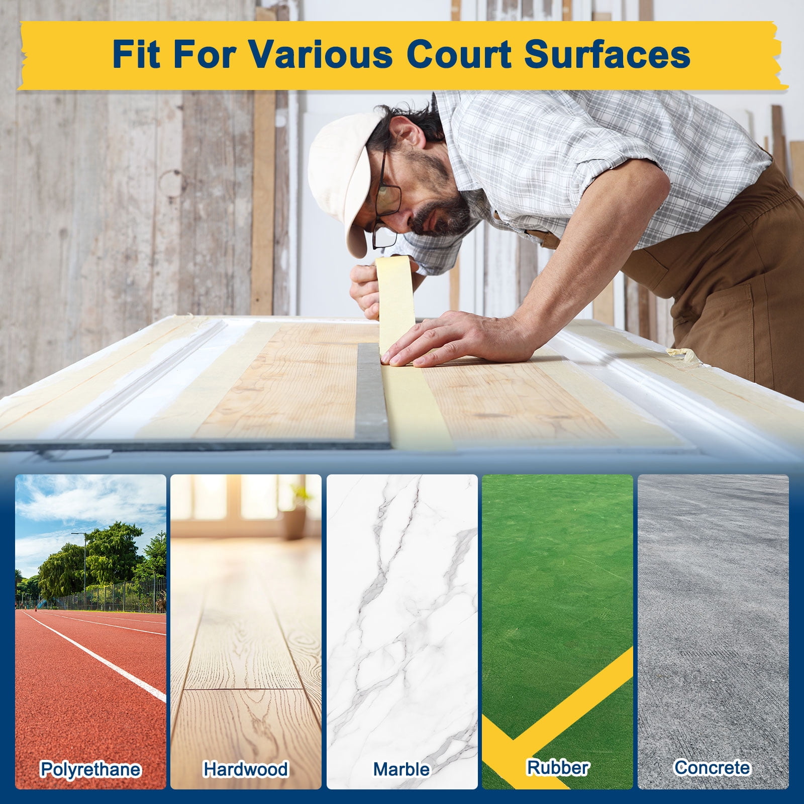 Uxcell Pickleball Court Tape, 2Inch x 230Ft Outdoor Pickleball Lines, Court Marking Kit for Temporary/Gym/Tennis/Driveway/Badminton/Sport [Yellow]