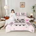 thumbnail image 3 of Manfei Notre Dame Cathedral Bedding Full Comforter Set,Romantic Paris City Down Comforter,Pink Heart Print Bedding Sets Full with Comforter For Women,Ultra Soft Bedroom Decoration Reversible,3 Pieces, 3 of 7