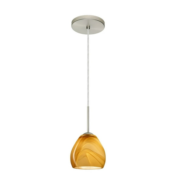 1BT-4122HN-SN-Besa Lighting-Bolla-One Light Cord Pendant with Flat Canopy-5.88 Inches Wide by 5.25 Inches High-Satin Nickel Finish-Honey Glass