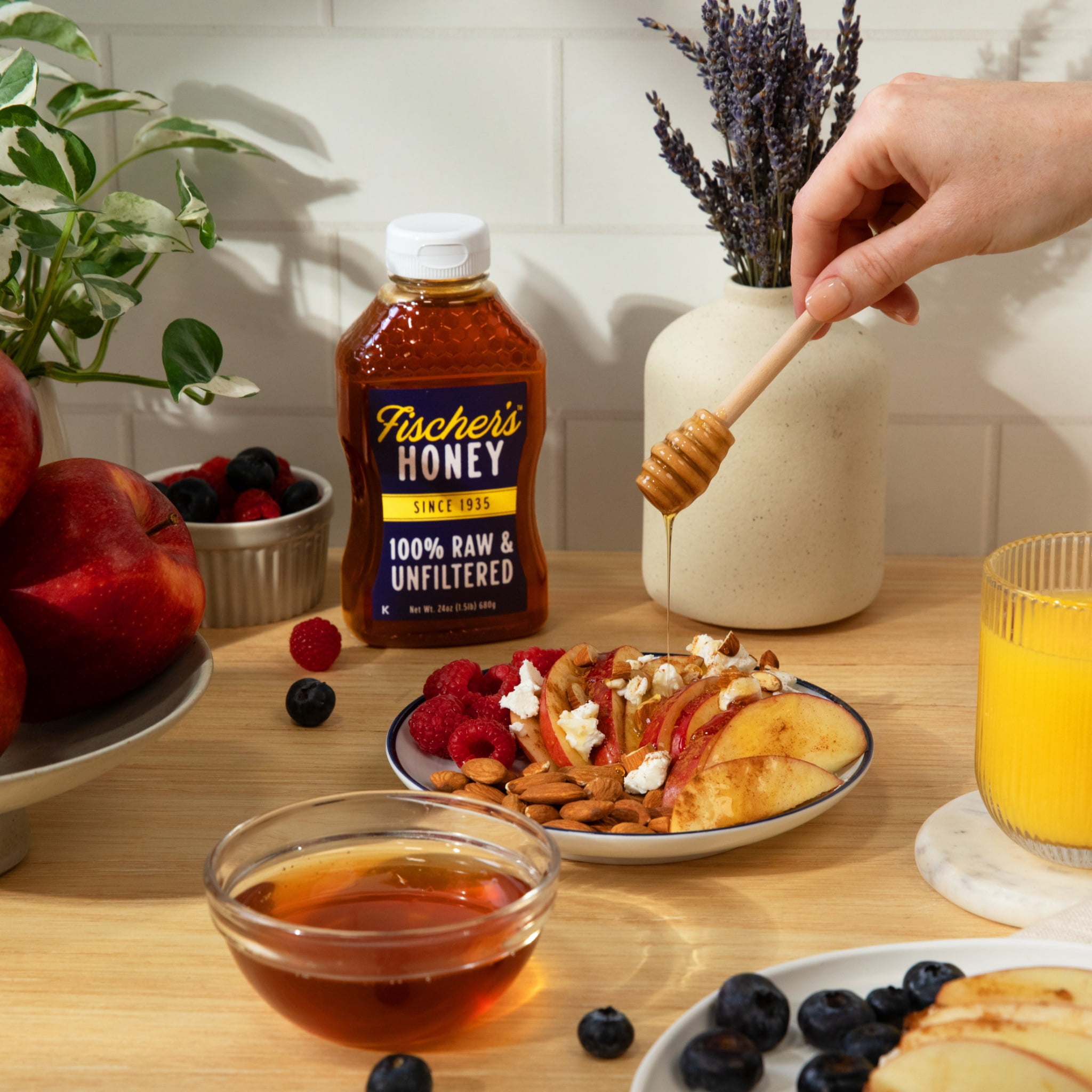 (12 pack) Fischers Honey, 24oz Raw and Unfiltered, Premium, Pure, Squeeze Bottle
