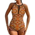 thumbnail image 2 of Aztec Art Illusion Swimsuit Vintage Print One Piece Swimwear Push Up Stylish Bathing Suit Sexy Beach Graphic Bodysuit, 2 of 7