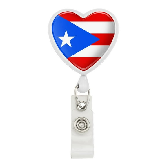 Puerto Rico Country Flag Heart Lanyard Retractable Reel Badge ID Card Holder