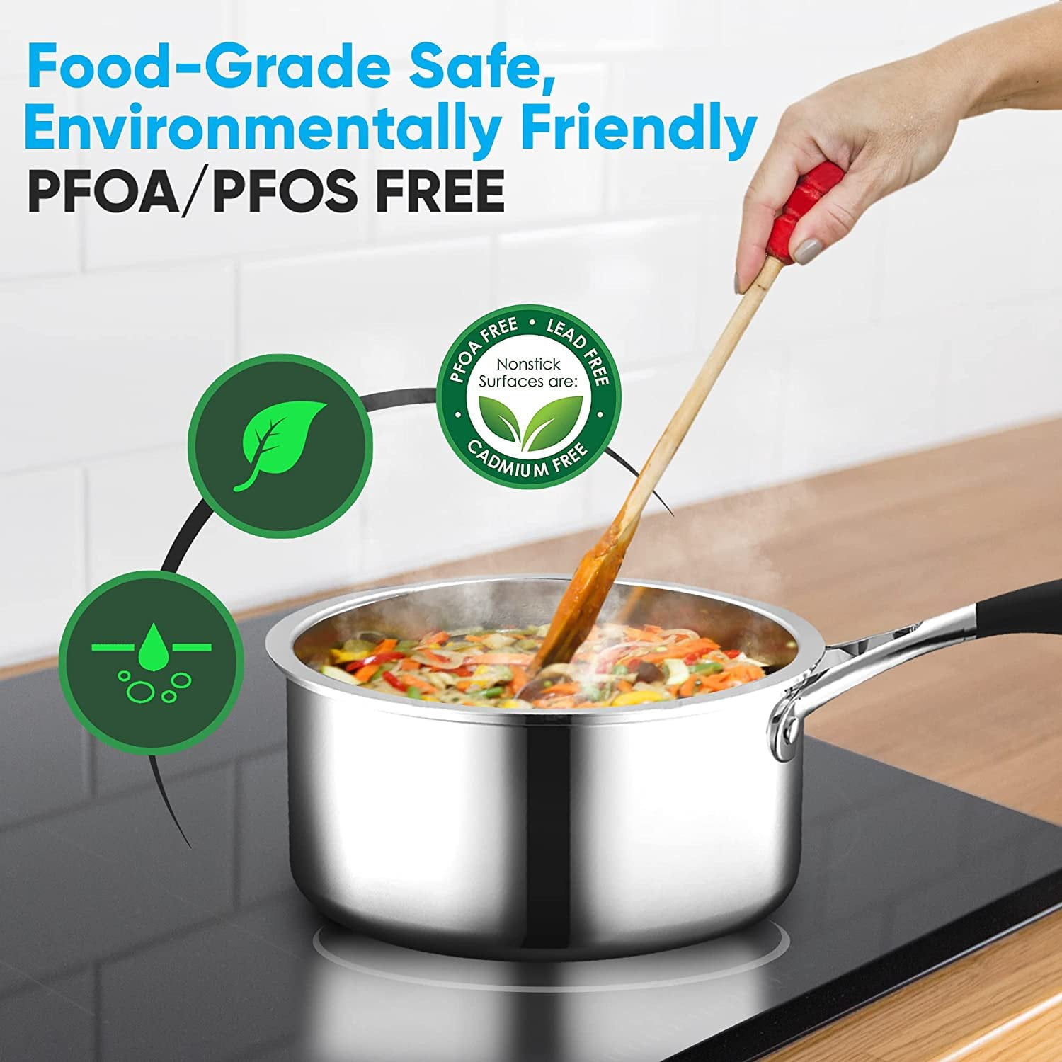 NutriChef 1.5-Quart Saucepan W/ Lid Stainless Steel Stain-Resistant Sauce Pot W/ Satin Interior