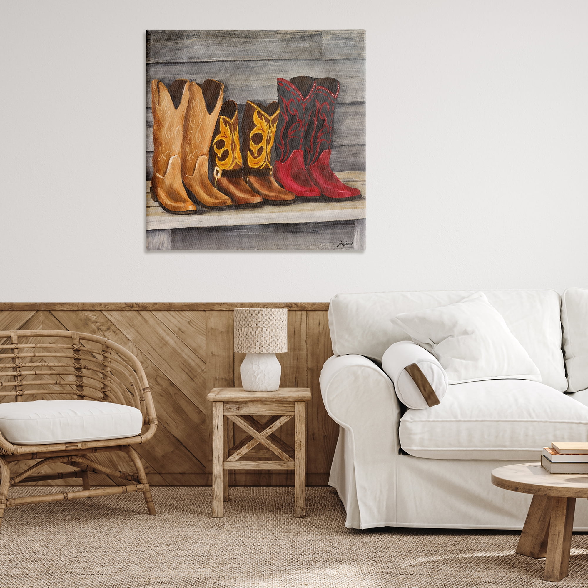 Stupell Industries Lined Up Cowboy Boots Entertainment Painting Wrapped Canvas Art Print Wall Art, 36 x 36