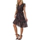thumbnail image 4 of Vestido Casual de Mujer INSPIRE CHIC con Mangas de Volante Florales, Cuello en V, Fruncido y Volantes, Negro Rojo S, 4 of 6