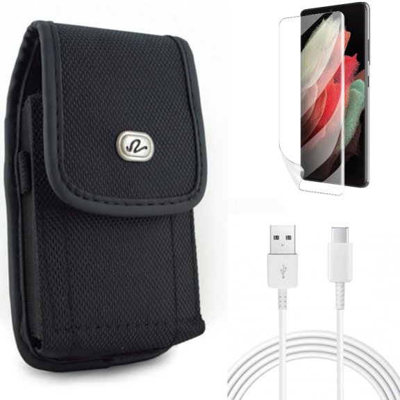 10ft USB-C Cable & Case Belt Clip & Matte Screen Protector for Samsung Galaxy S22 Plus (S22 ) - Combo Type-C Charger Cord Power & Rugged Holster & TPU Film Anti-Glare