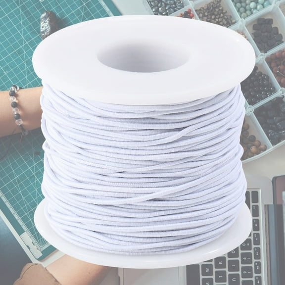 WRISTBIQUE White Elastic Plastic String Cord for Jewelry Making, Bracelets, Clothes - 1 Roll Crafting Material