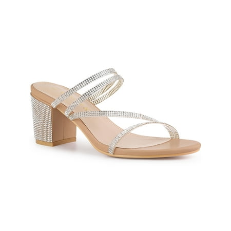 

Allegra K Women s Rhinestone Block Heel Slide Sandals