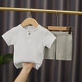 thumbnail image 2 of LIJCC Ensemble Décontracté d'Été pour Bébé Fille en Coton et Lin à Manches Courtes Col Rond T-Shirt et Shorts 2 Pcs (Gris, 3-4 Ans), 2 of 8