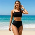 thumbnail image 4 of DivineGift Women's High Waisted Bikini Set, Asymmetrical Strap with Rhinestone Detail, S-XL, 4 of 10
