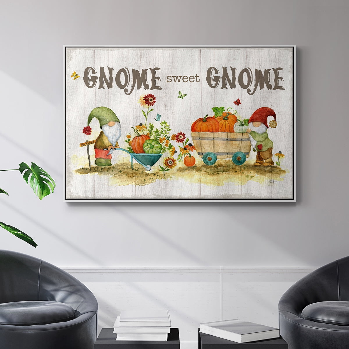 Gnome Sweet Gnome - Framed Gallery Wrapped Holiday Canvas - 25 x 37 - White Frame