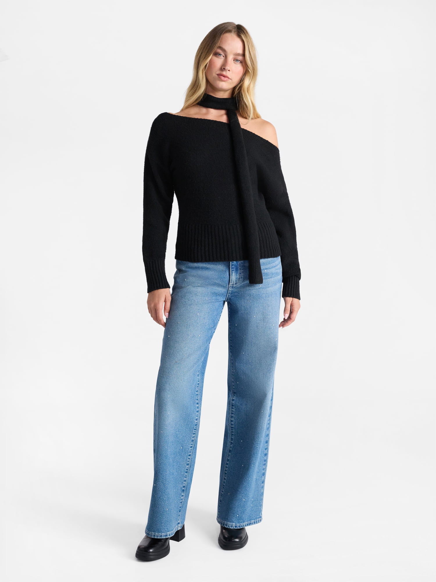 No Boundaries Scarf Sweater, Midweight, 2-Piece, Women’s