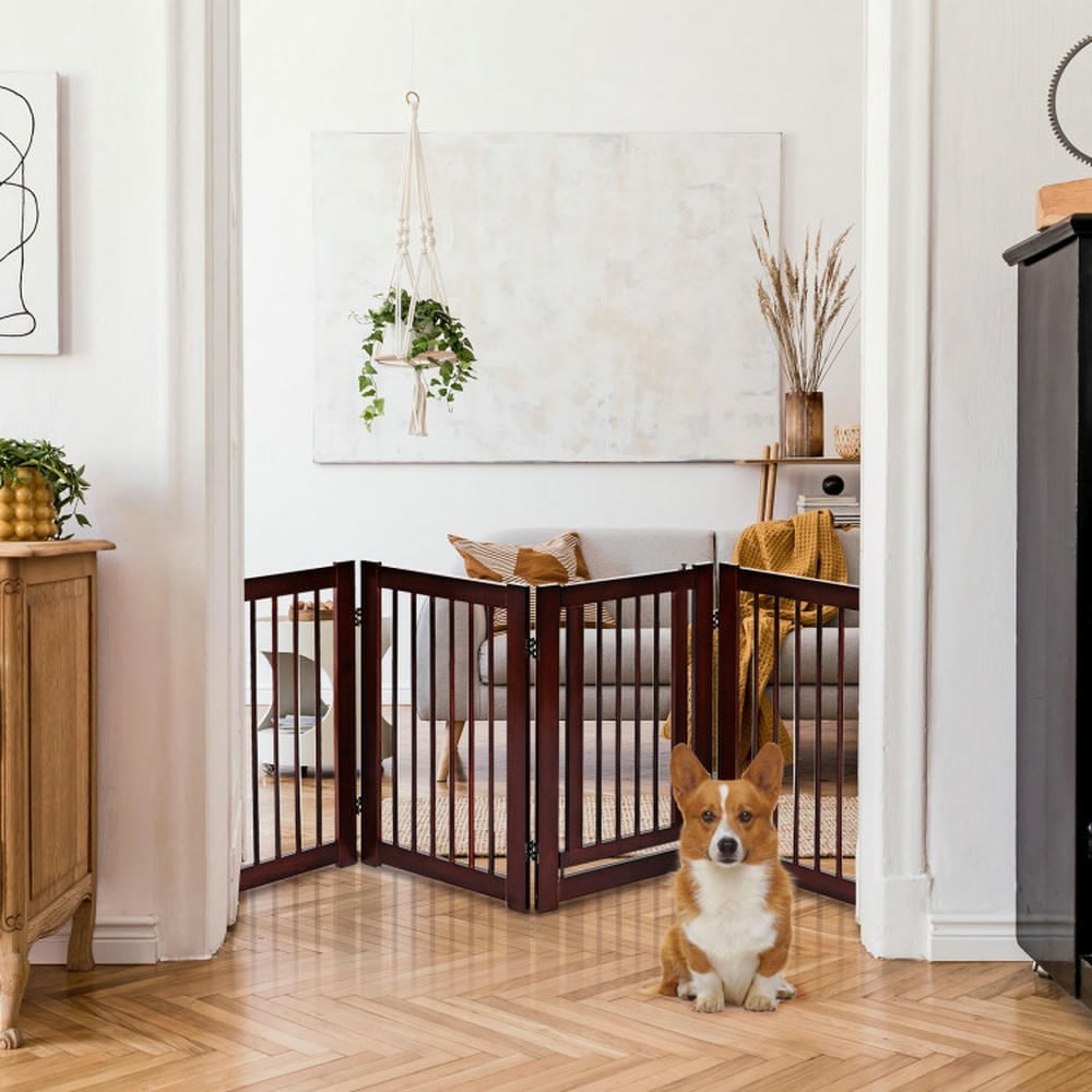 YYAo Dog Gates for The House,Dog Gate for Stairs,Pet Gate Safety Fence, 30 Inch Configurable Folding 4 Panel Wood Fence