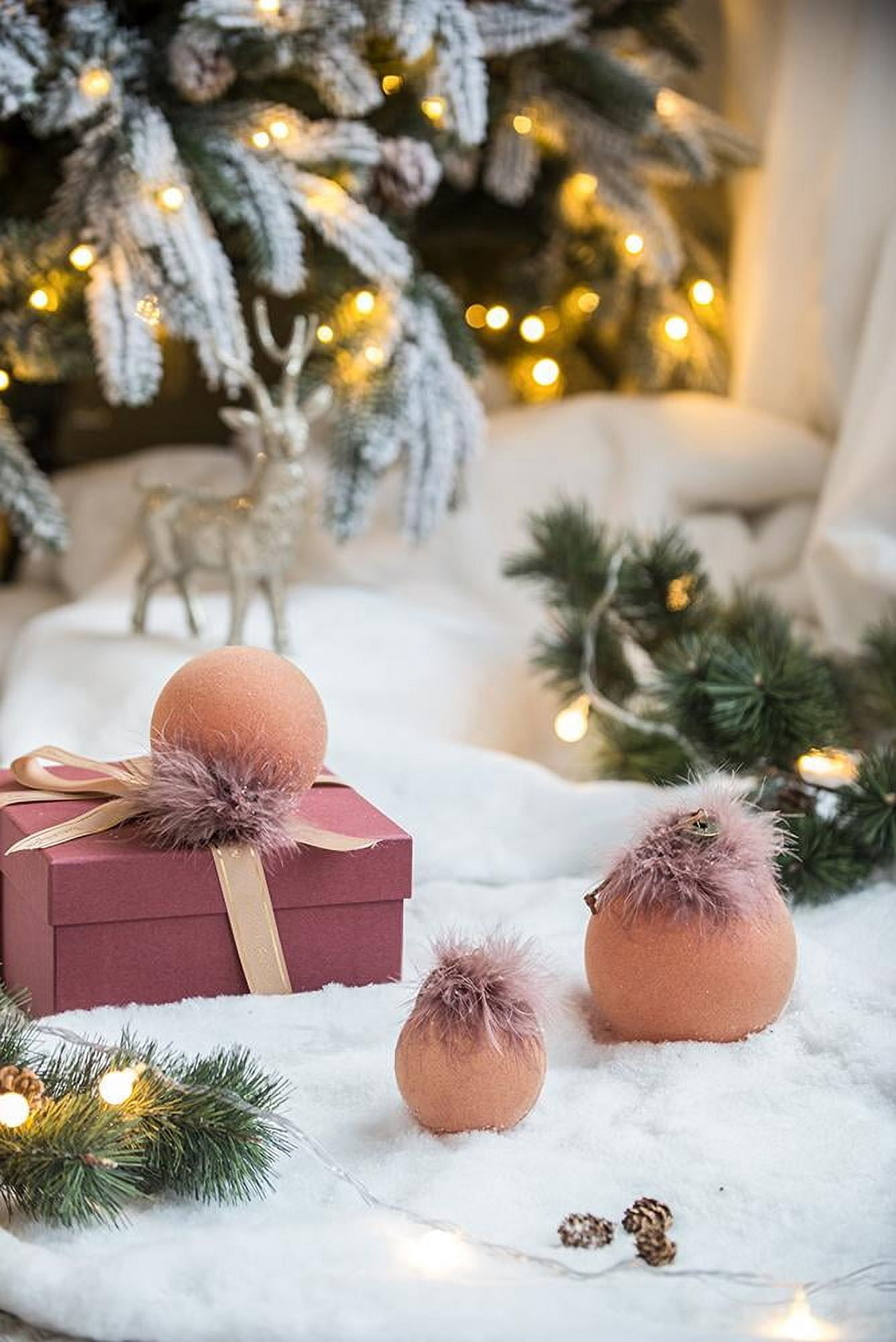 Set of 6 Glass Christmas Ball Ornaments with Flocking and Feather Design by Riccardo Tree Decor