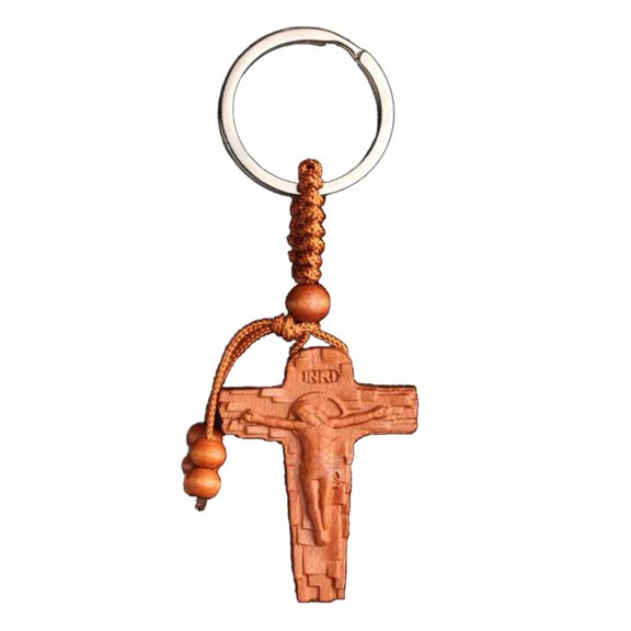 Jesus Cross Keychain Wooden Pendant Keyring Bag Charm Simple Car Keyring Christian Religious Keychain Decorations