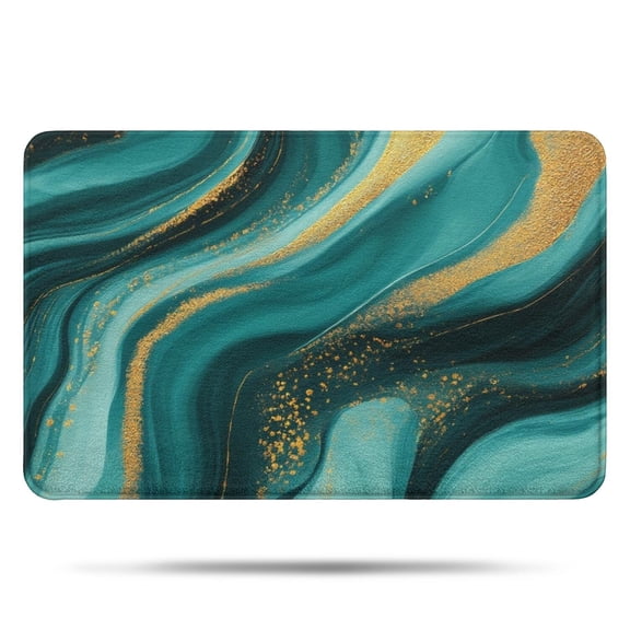 Teal and Gold Marble Golden Splashes Pattern Bathroom Rugs Mat,Non Slip Microfiber Bathroom Rug,Rubber Backing,Soft Bathroom Mats for Bathroom Floor,Tub and Shower,17x27in(43x68cm)
