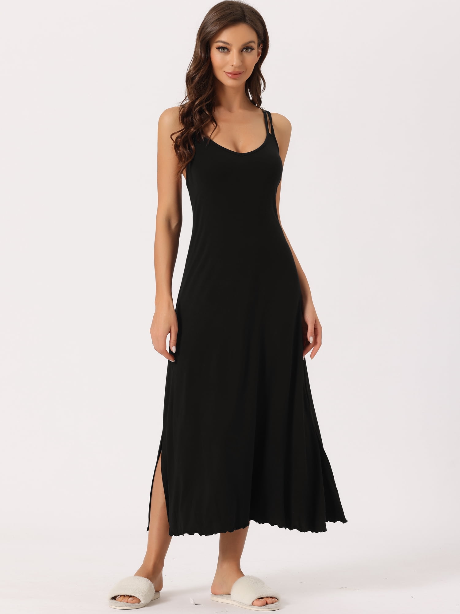 DARING DIVA Women's Lingerie Nighties Midi Racer Back Pajama Dress XS Black