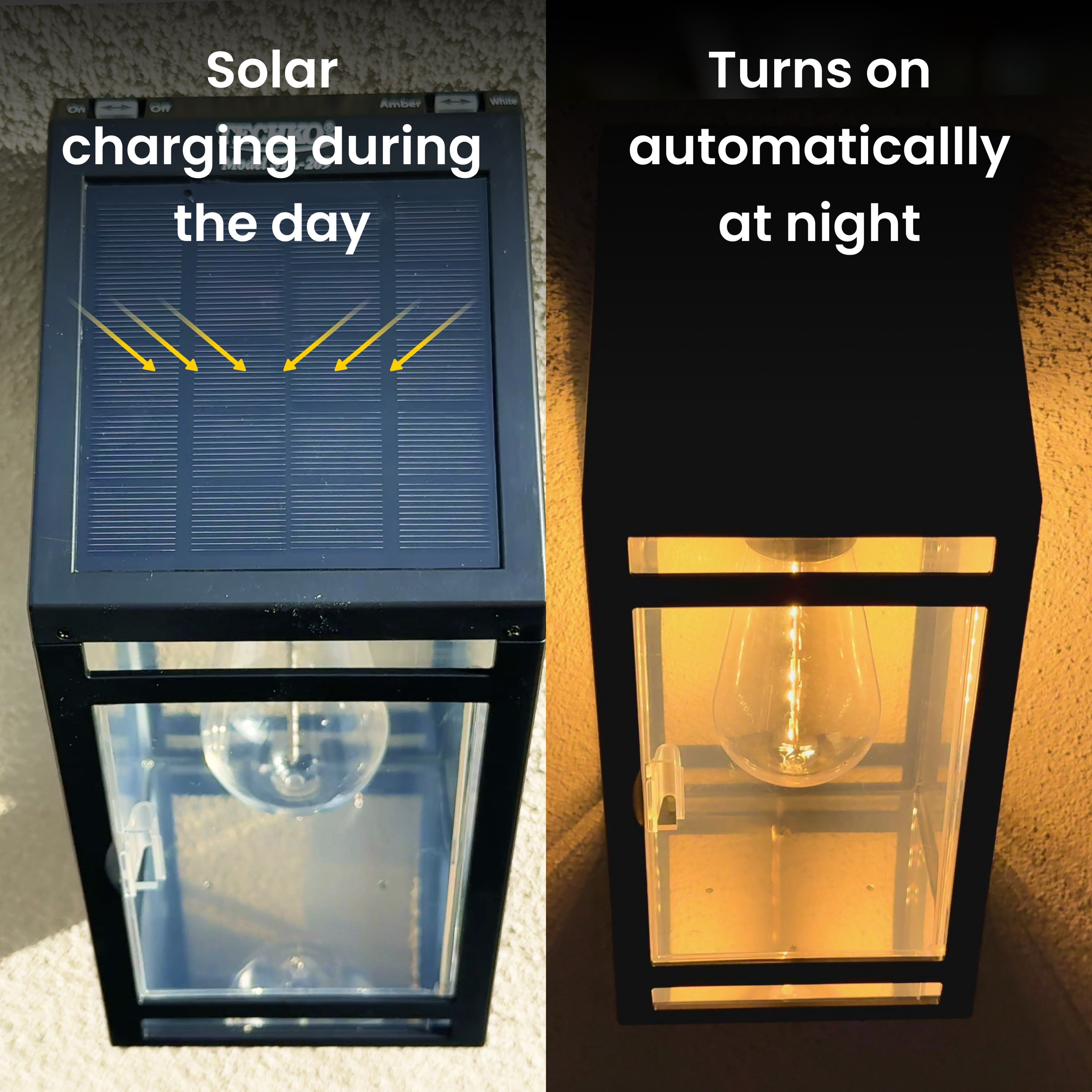 Techko Solar LED Wall Lantern - Amber or White Light