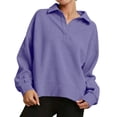 thumbnail image 2 of ABSUYY Relaxed Fit Polo Neck Waffle Knit Pullover, Purple Womens Long Sleeve Casual Daily Top,Size 2XL, 2 of 9