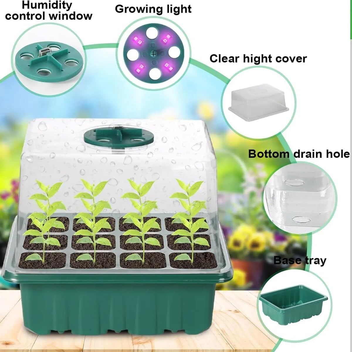 Adjustable Humidity Seed Starter Trays with Grow Light, 6-Pack Seed Starting Kit with Timer & Dimmable Lights, High-Dome Humidity Lids, Extra-Thick Seedling Trays for Indoor Gardening(6 Pack)
