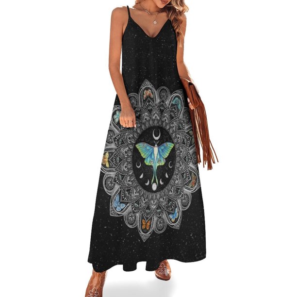 Vestido sin mangas con diseño de mandala de polilla lunar y fondo, vestido de vendaje, vestidos de noche, ropa para mujer