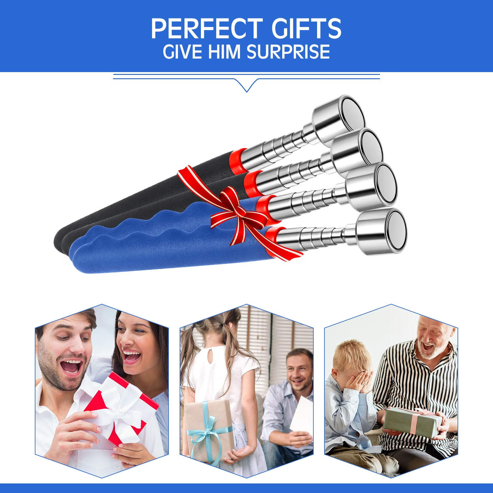 Telescoping Magnetic Pickup Tool 20 Lbs Magnet Extension Tool Telescoping 30 Inch Extendable Stick Gadget For Men Suitable For Birthday Father's Day Christmas(Blue And Black,4 Pieces 4 thumbnail image
