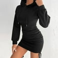 thumbnail image 6 of Daznico Sweatshirt for Women - Women's Fall Winter Hooded Drawstring Bodycon Long Sleeve Sweatshirt Dress, Hooded Sweatshirt Women,Color:Black Size:XL, 6 of 6