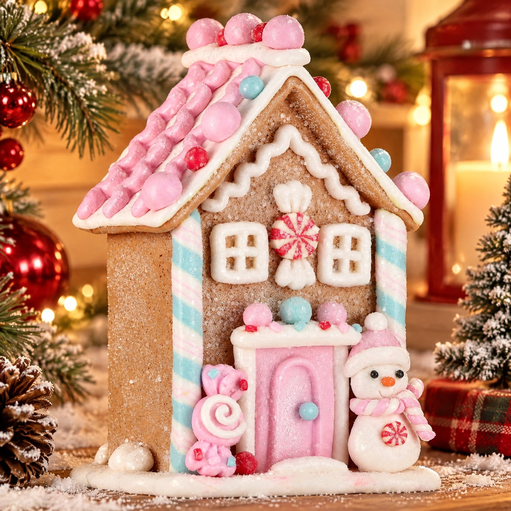 Clay Dough Gingerbread House with Snowman Christmas Decoration, Multicolor, 5.3", by Holiday Time