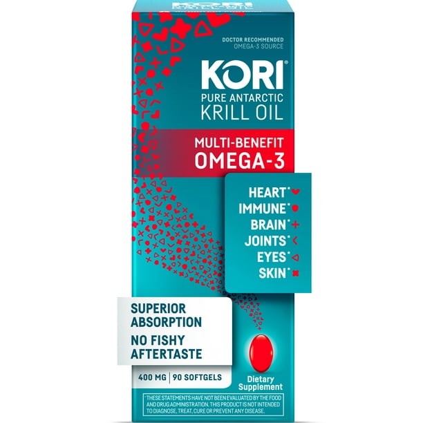 Kori Krill Oil Omega-3 400mg, 90 Softgels | Superior Omega-3 Absorption vs Fish | No Fishy Burps | Supplement for Heart, Joint, Eye, Skin & Immune Health - Walmart.com